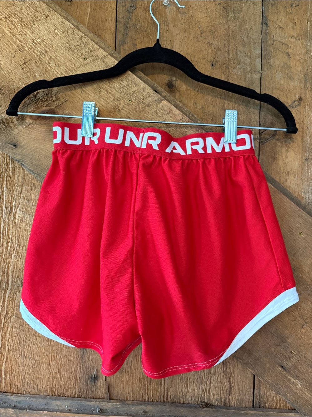 Under Armour Red Women’s Athletic Shorts with White Trim - Picture 4 of 5
